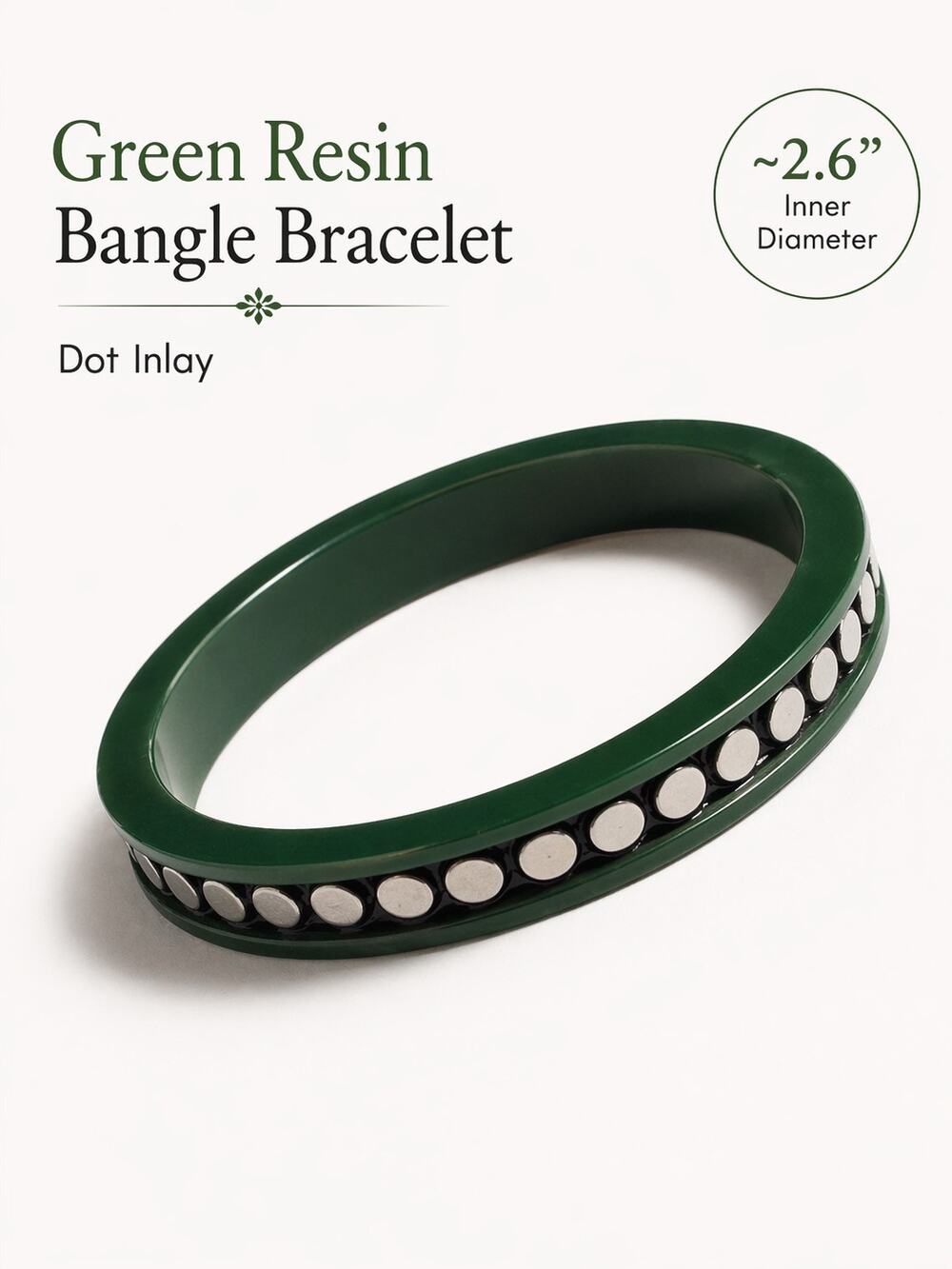 Green Resin Bangle Bracelet Dot Inlay Stackable 2.6” Inner Diameter